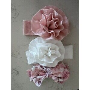 Infant Headband Set: Pink & White Flowers and Pink Bow